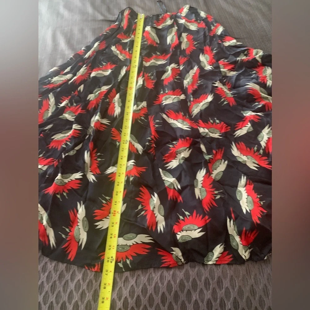 THE GREAT. Godet Navy Birds Paradise Maxi Skirt Red Feather Small - Picture 15 of 15